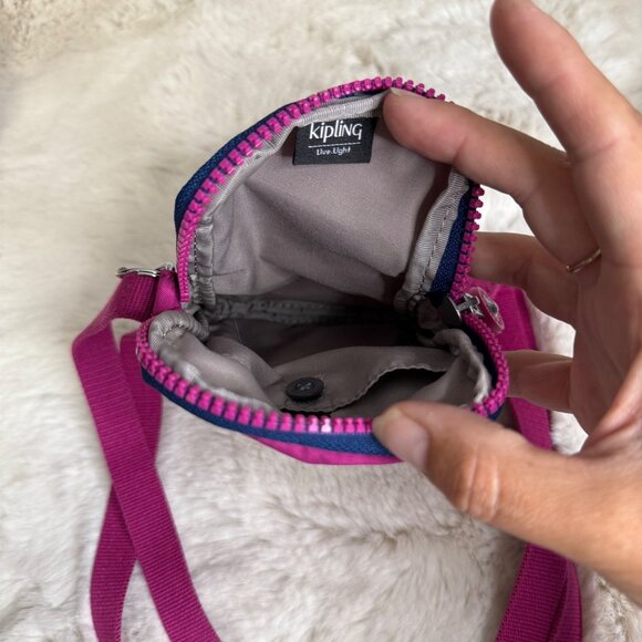 Kipling Fuchsia Nylon Adjustable Crossbody Mini Bag With Logo Embossed Front - Picture 7 of 9